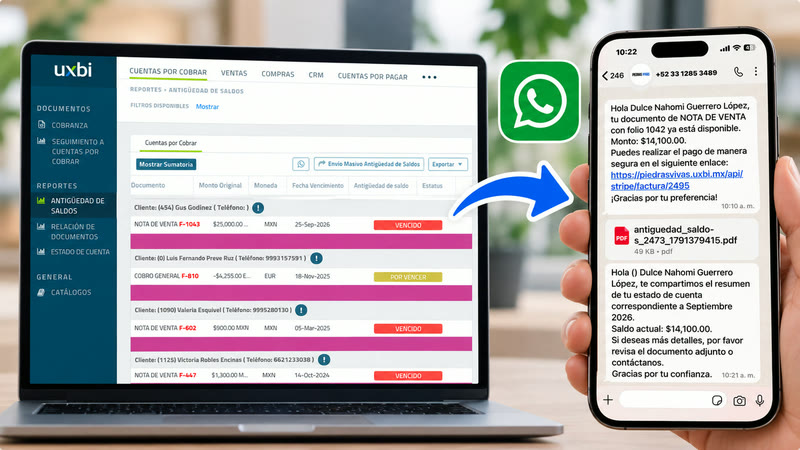 Estado de cuenta de UXBI enviado al cliente por WhatsApp
